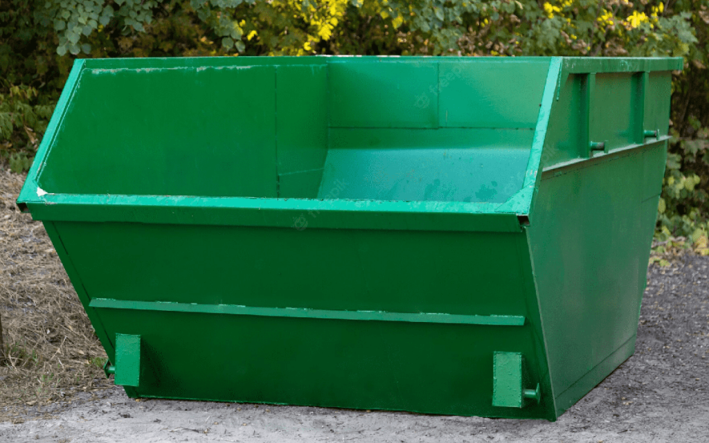 A green skip bin